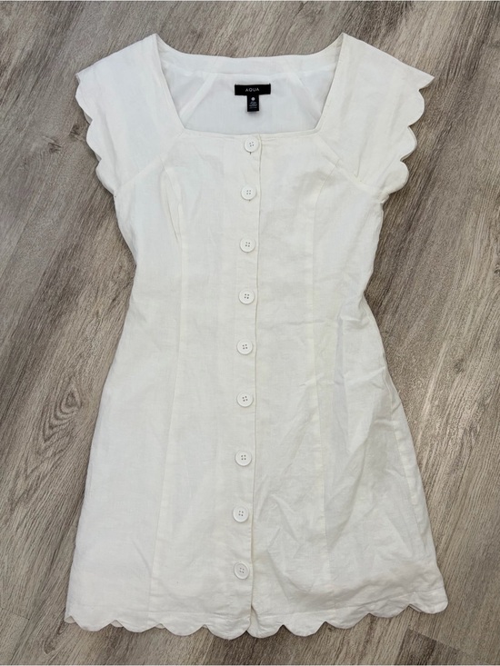 Aqua Dresses & Skirts - Aqua scalloped button front mini dress white womens XS linen Blend Bridal